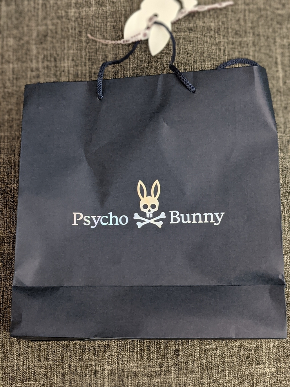 Psycho Bunny Navy Paper Gift Bag with Cream Logo